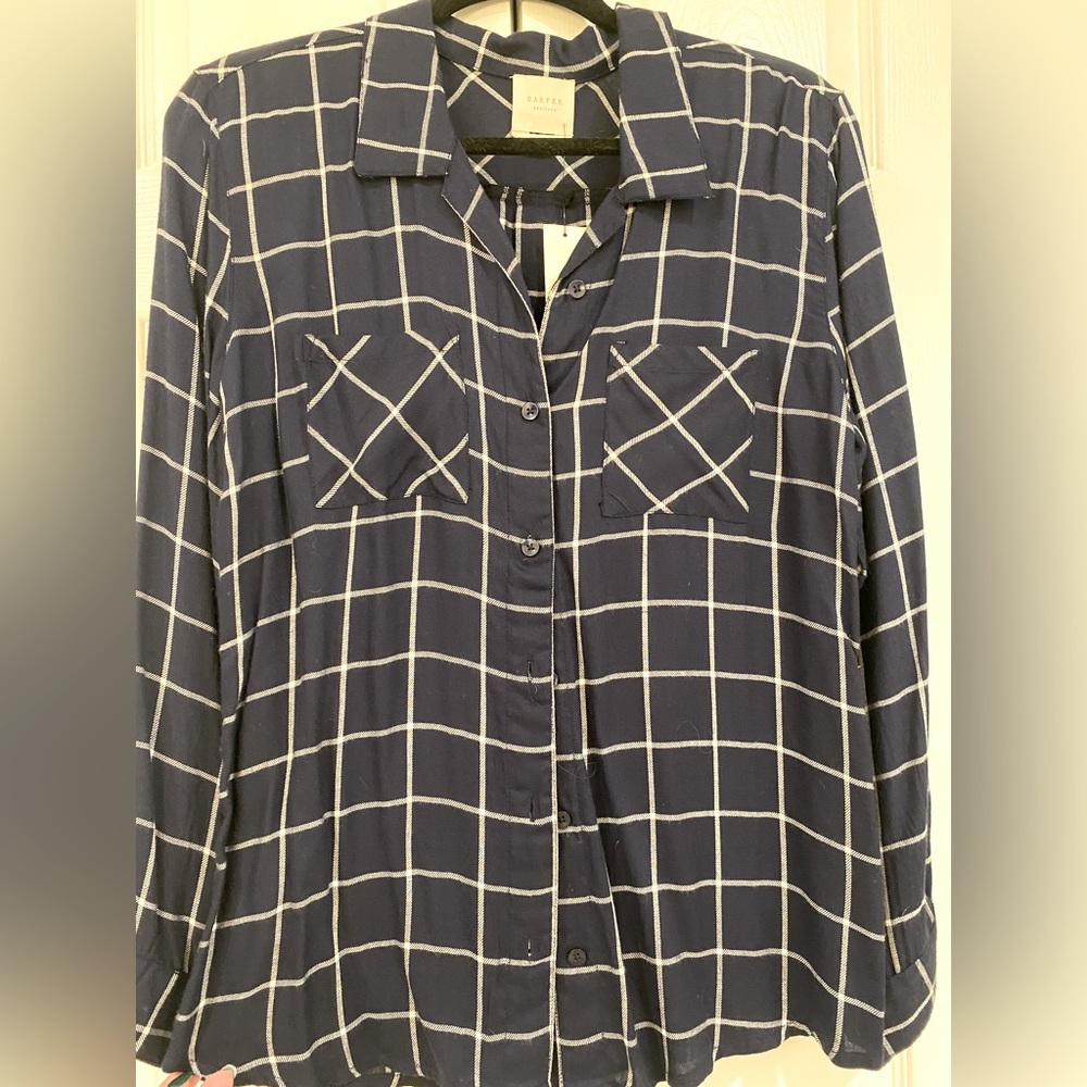 Harper Heritage Navy and White Button Down, Size Large